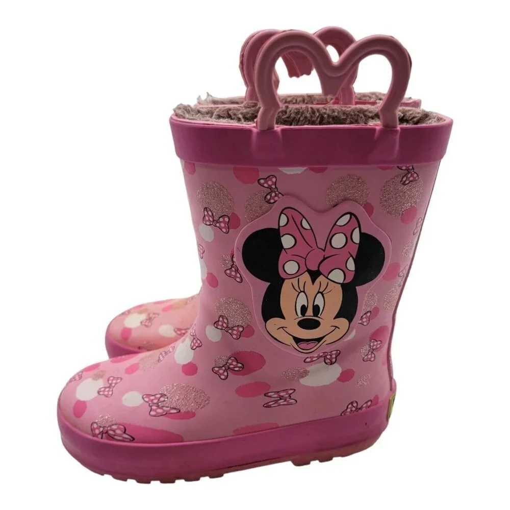 Western Chief Minnie Mouse Boots Girls Sz 9/10 fur lined rain Pink